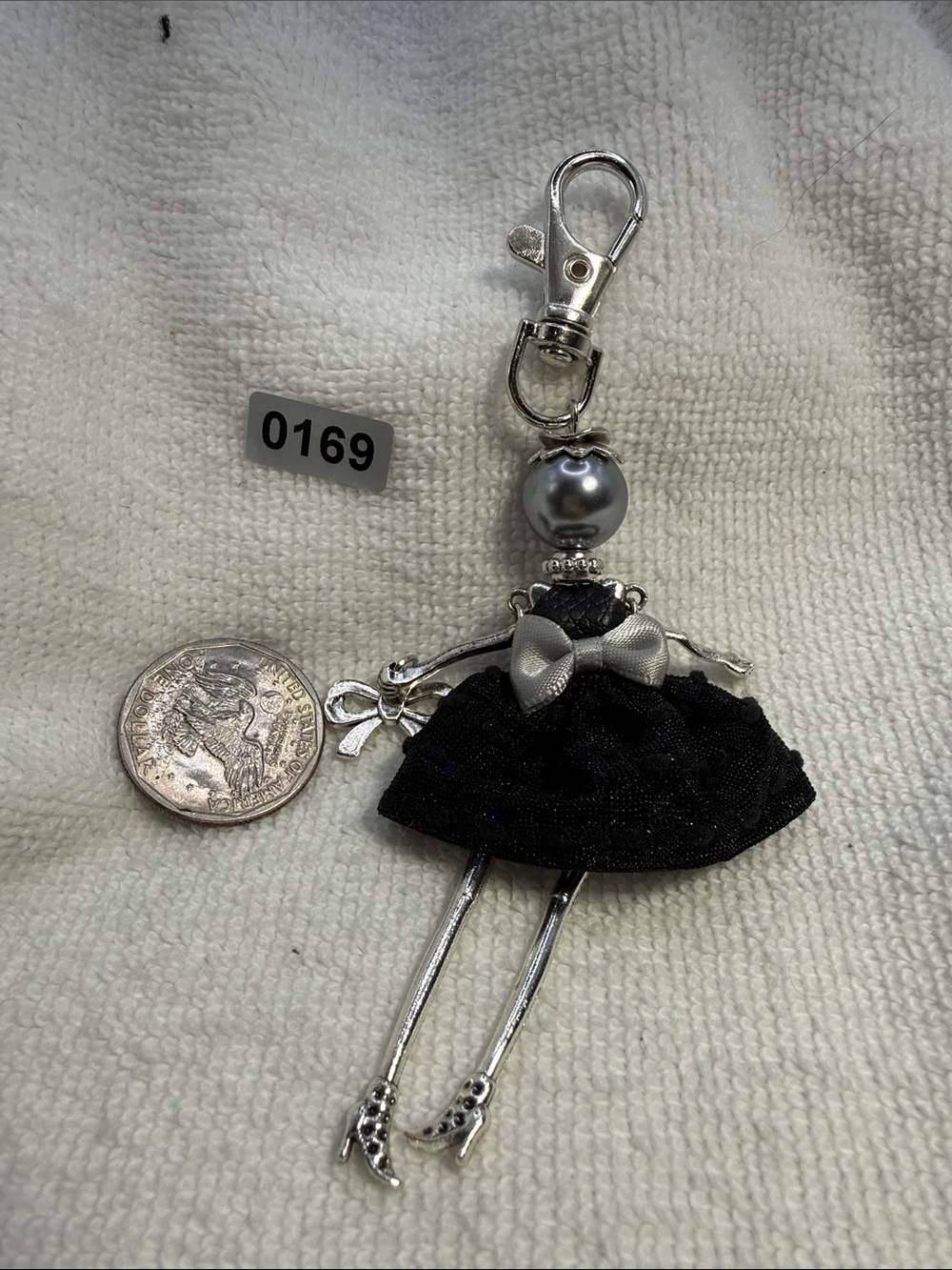 Black & silver toned Doll Key & Card Holder Charm